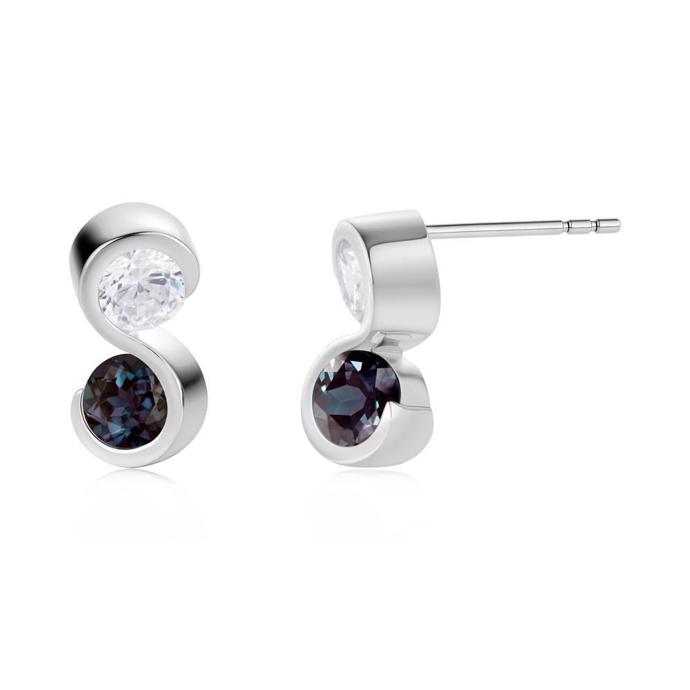 Infinity Dual Stone Alexandrite and Cubic Zirconia Stud Earrings - LUO Jewelry #gemstone_Alexandrite and Cubic Zirconia