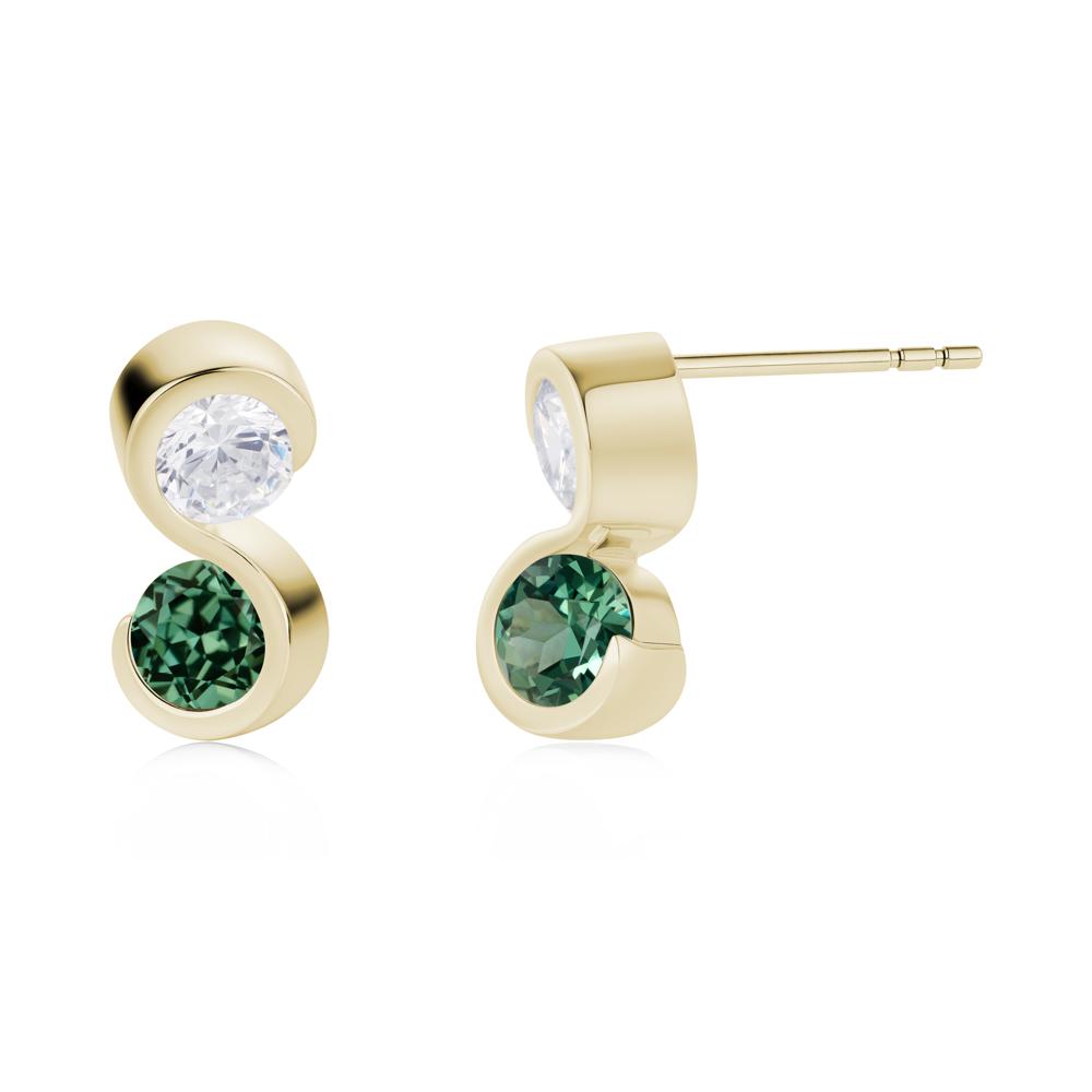 Infinity Dual Stone Alexandrite and Cubic Zirconia Stud Earrings - LUO Jewelry #gemstone_Cubic Zirconia and Green Sapphire