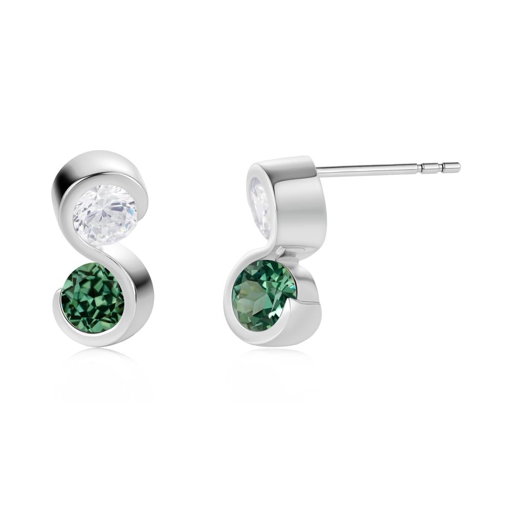 Infinity Dual Stone Alexandrite and Cubic Zirconia Stud Earrings - LUO Jewelry #gemstone_Cubic Zirconia and Green Sapphire