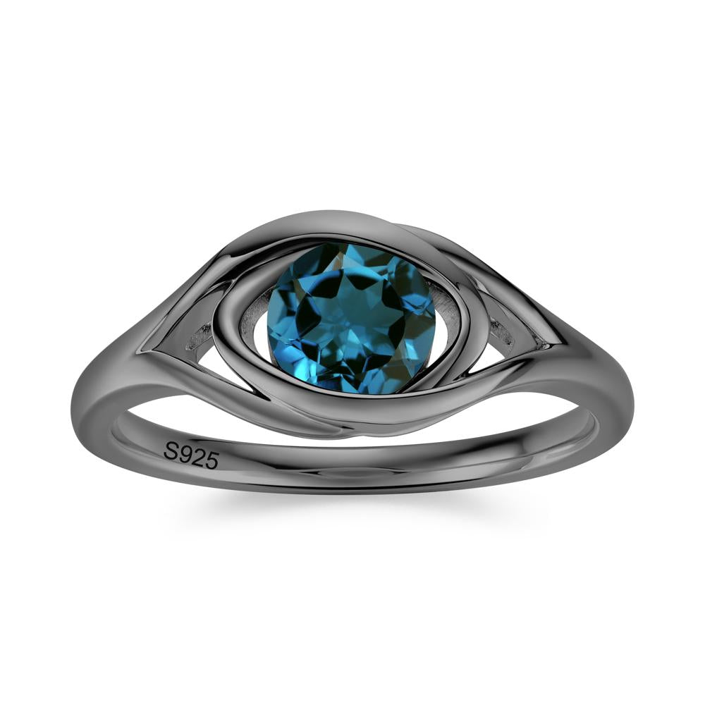Round Cut Bezel London Blue Topaz Ring - LUO Jewelry #gemstone_London Blue Topaz