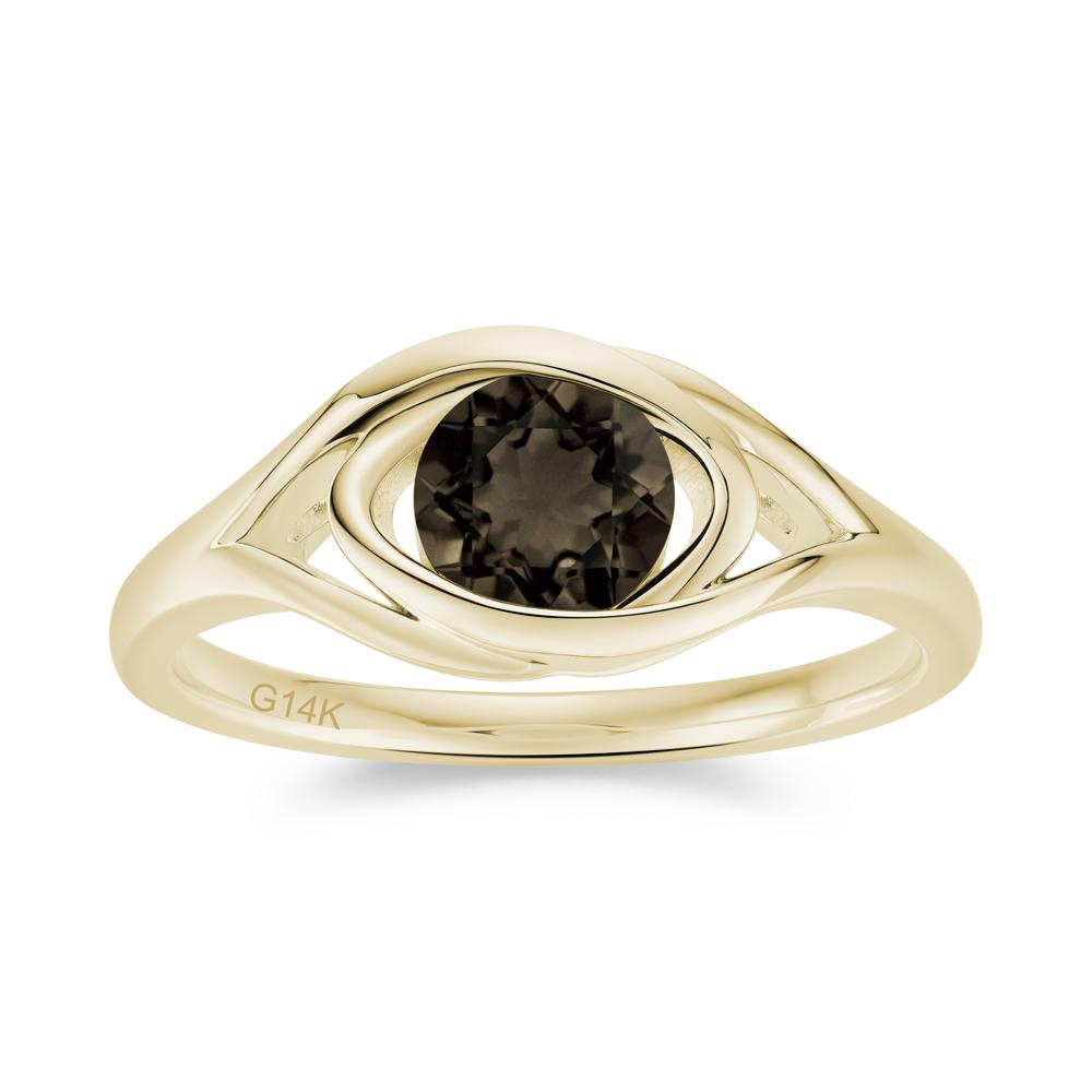 Round Cut Bezel London Blue Topaz Ring - LUO Jewelry #gemstone_Smoky Quartz