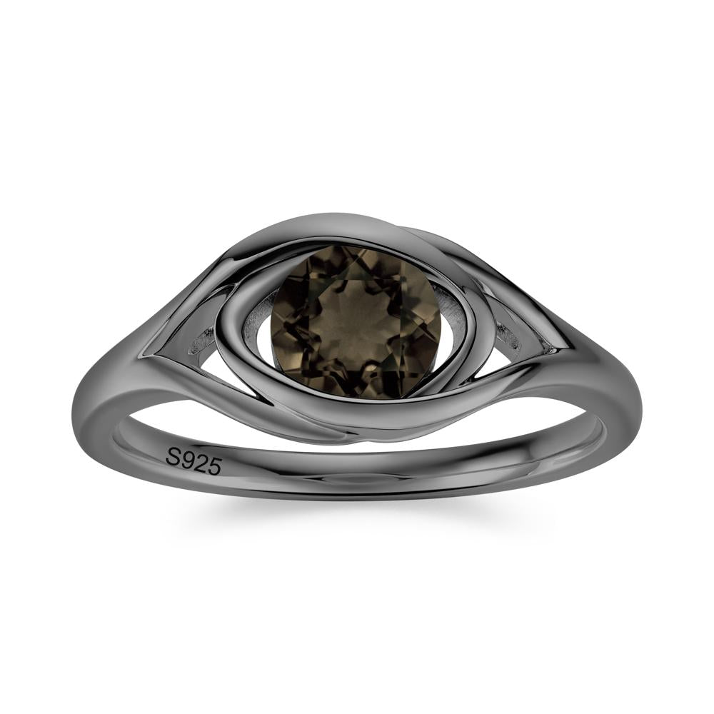 Round Cut Bezel London Blue Topaz Ring - LUO Jewelry #gemstone_Smoky Quartz