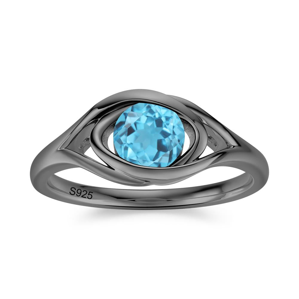 Round Cut Bezel London Blue Topaz Ring - LUO Jewelry #gemstone_Swiss Blue Topaz