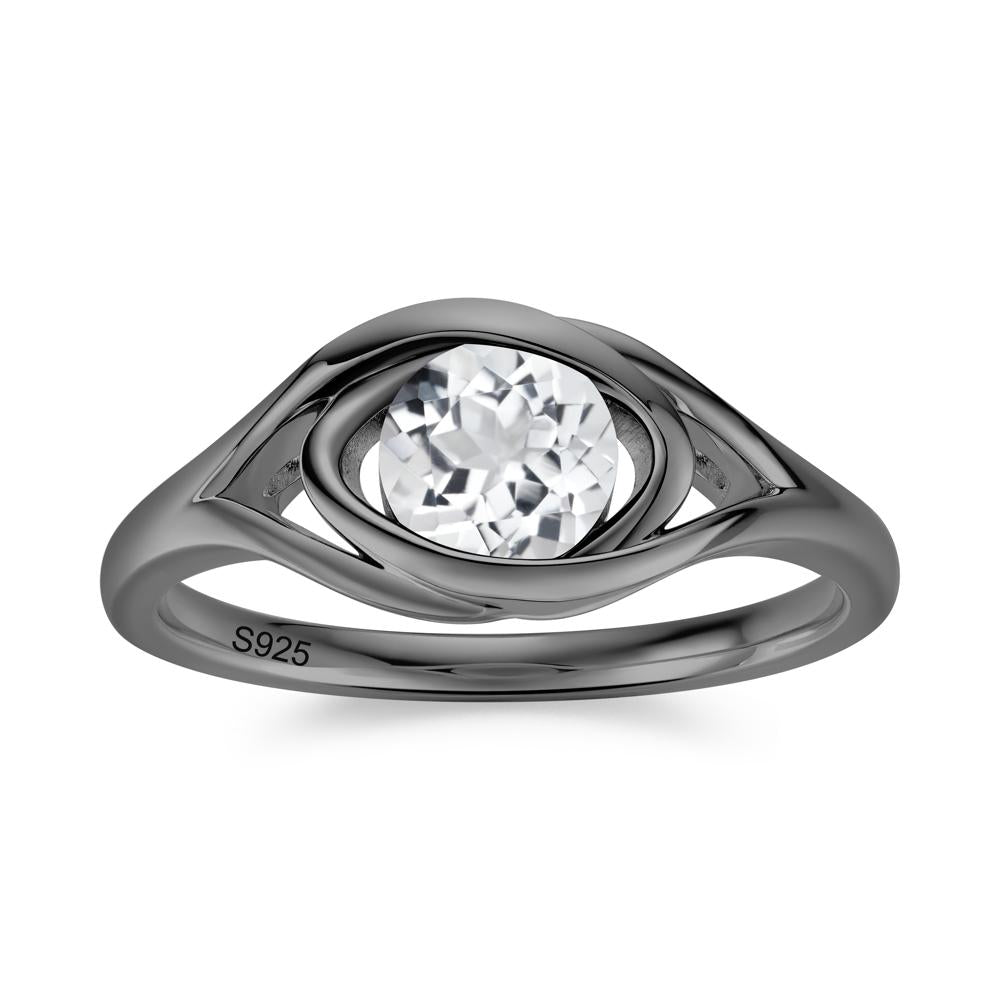 Round Cut Bezel London Blue Topaz Ring - LUO Jewelry #gemstone_White Topaz