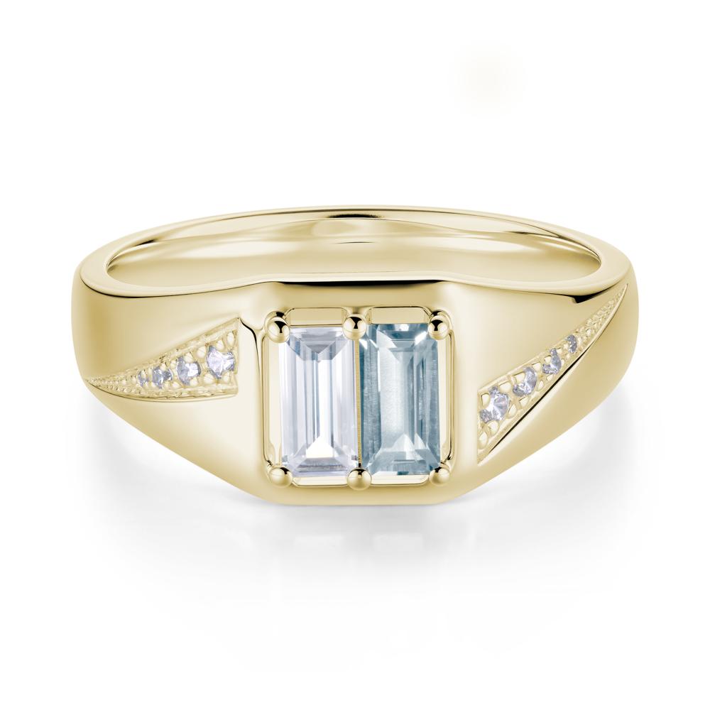 Dual Rectangular Cut Amethyst and Cubic Zirconia Ring for Him - LUO Jewelry #gemstone_Aquamarine and Cubic Zirconia