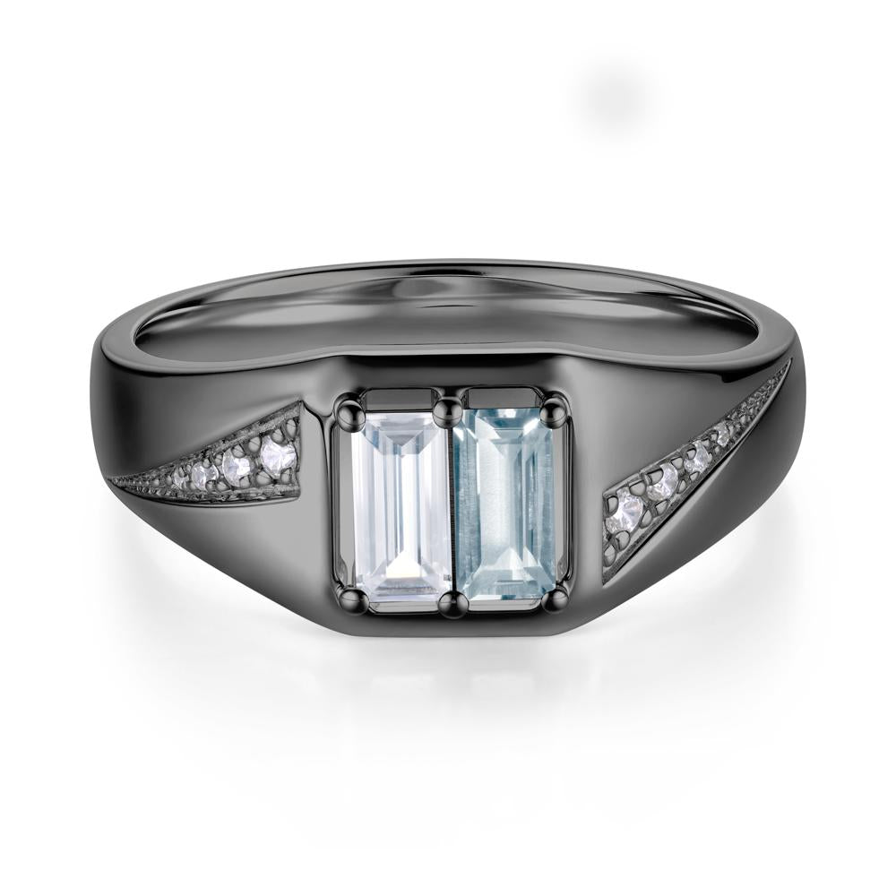 Dual Rectangular Cut Amethyst and Cubic Zirconia Ring for Him - LUO Jewelry #gemstone_Aquamarine and Cubic Zirconia