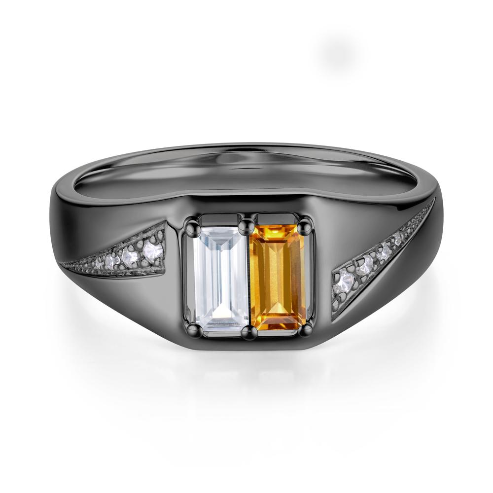 Dual Rectangular Cut Amethyst and Cubic Zirconia Ring for Him - LUO Jewelry #gemstone_Citrine and Cubic Zirconia