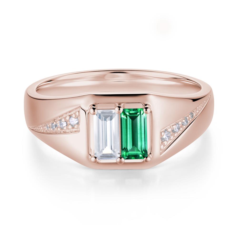 Dual Rectangular Cut Amethyst and Cubic Zirconia Ring for Him - LUO Jewelry #gemstone_Cubic Zirconia and Emerald
