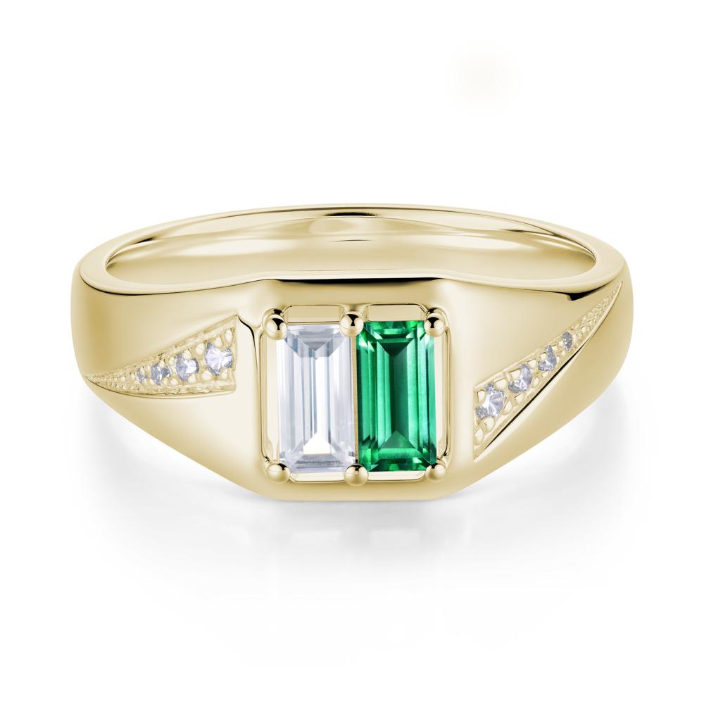 Dual Rectangular Cut Amethyst and Cubic Zirconia Ring for Him - LUO Jewelry #gemstone_Cubic Zirconia and Emerald