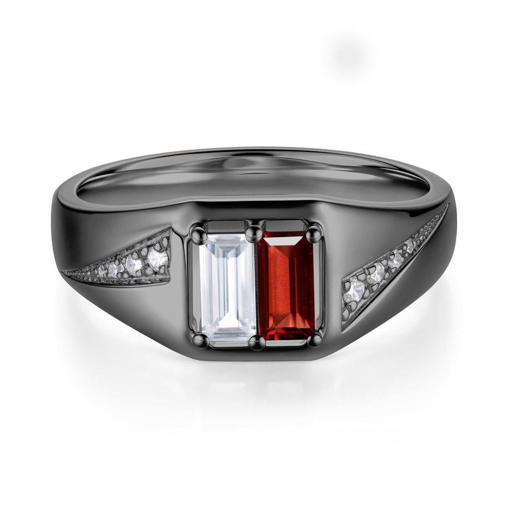 Dual Rectangular Cut Amethyst and Cubic Zirconia Ring for Him - LUO Jewelry #gemstone_Cubic Zirconia and Garnet