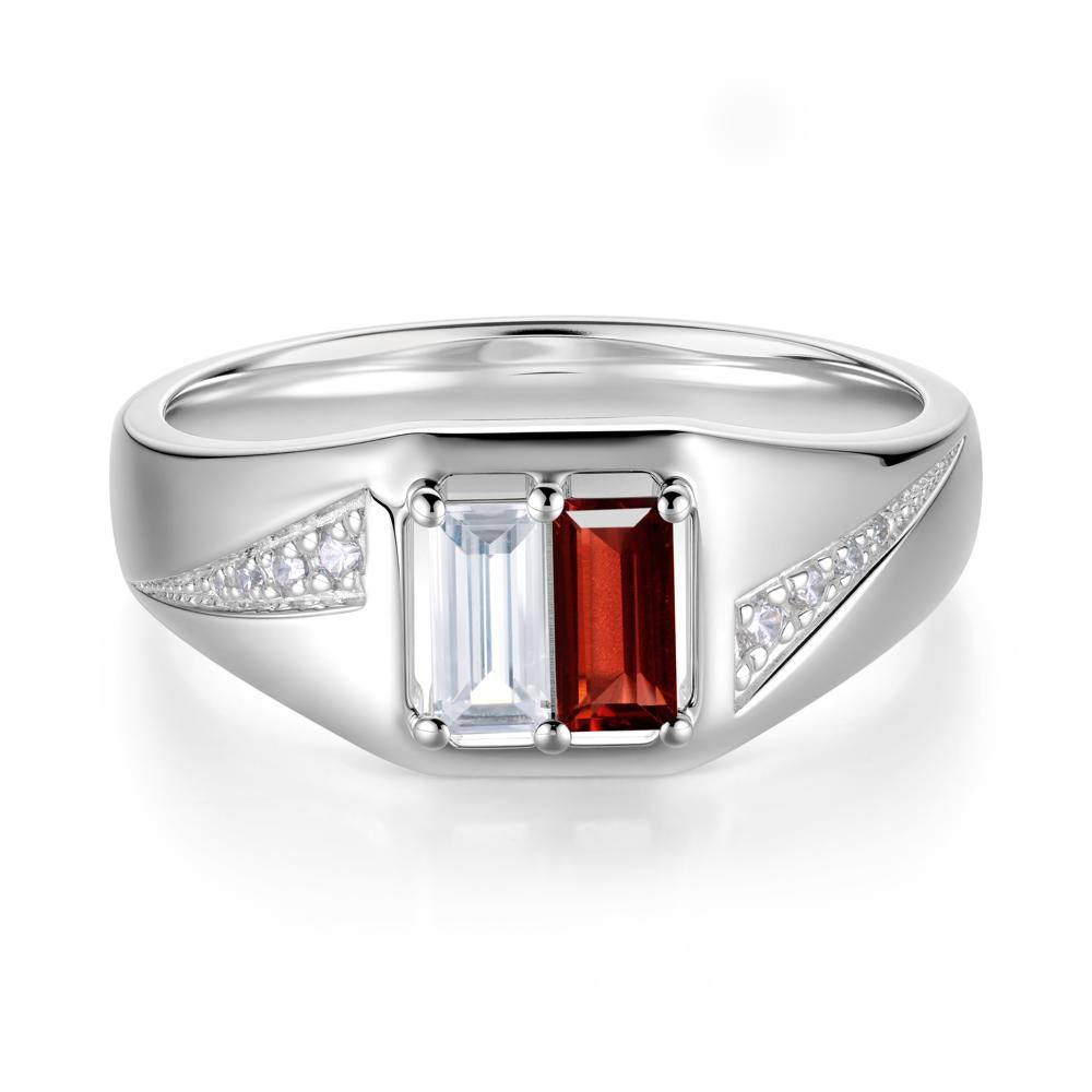 Dual Rectangular Cut Amethyst and Cubic Zirconia Ring for Him - LUO Jewelry #gemstone_Cubic Zirconia and Garnet