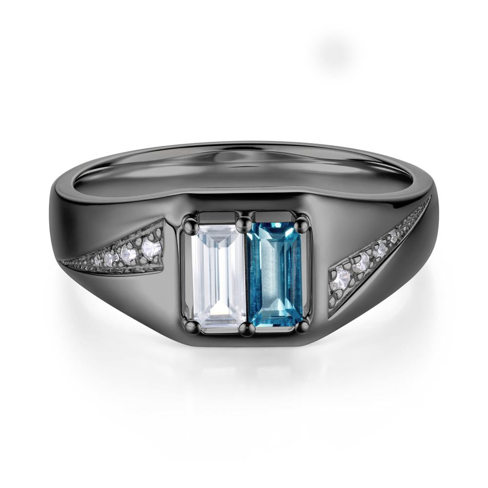 Dual Rectangular Cut Amethyst and Cubic Zirconia Ring for Him - LUO Jewelry #gemstone_Cubic Zirconia and London Blue Topaz