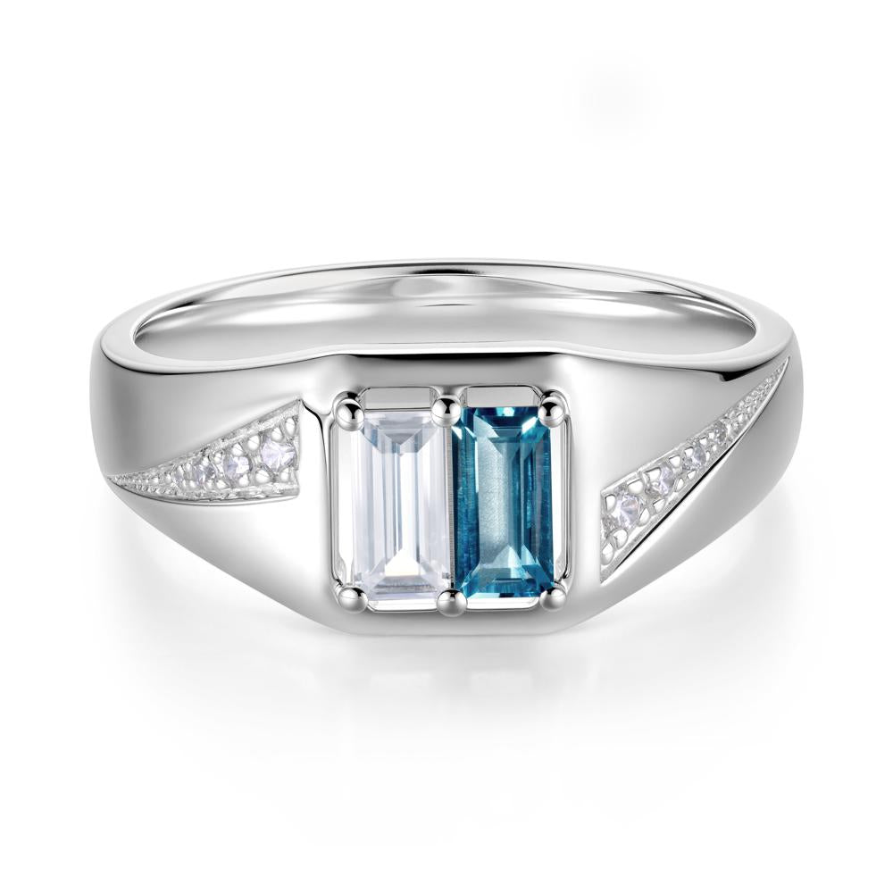 Dual Rectangular Cut Amethyst and Cubic Zirconia Ring for Him - LUO Jewelry #gemstone_Cubic Zirconia and London Blue Topaz