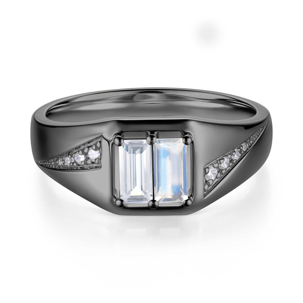 Dual Rectangular Cut Amethyst and Cubic Zirconia Ring for Him - LUO Jewelry #gemstone_Cubic Zirconia and Moonstone