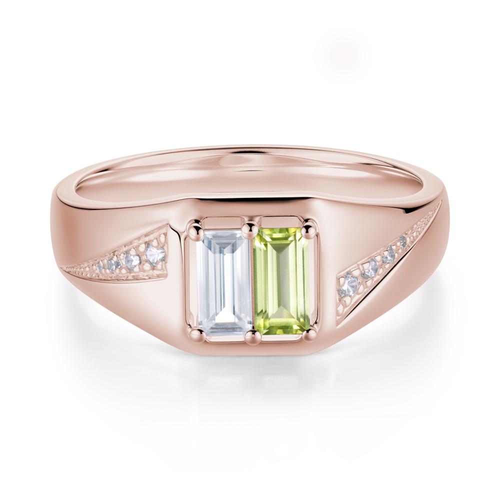Dual Rectangular Cut Amethyst and Cubic Zirconia Ring for Him - LUO Jewelry #gemstone_Cubic Zirconia and Peridot