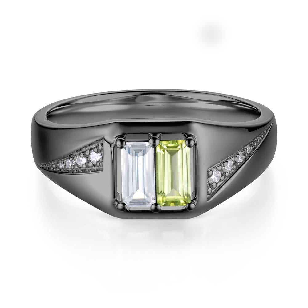 Dual Rectangular Cut Amethyst and Cubic Zirconia Ring for Him - LUO Jewelry #gemstone_Cubic Zirconia and Peridot