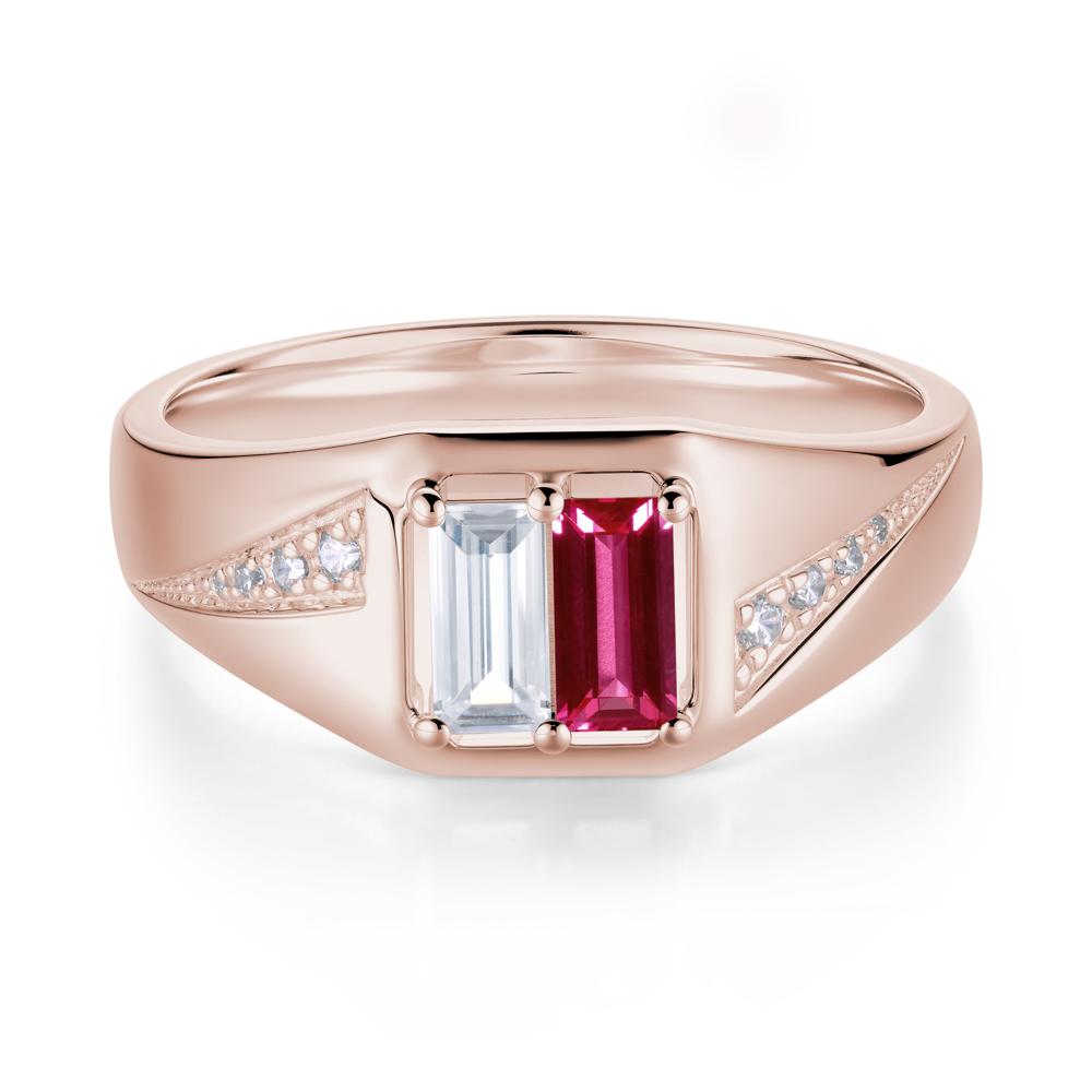 Dual Rectangular Cut Amethyst and Cubic Zirconia Ring for Him - LUO Jewelry #gemstone_Cubic Zirconia and Ruby