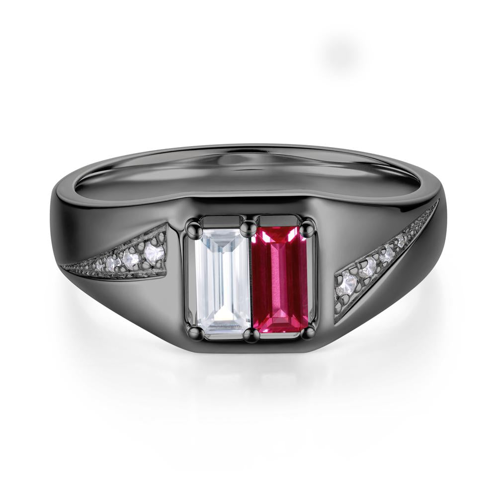 Dual Rectangular Cut Amethyst and Cubic Zirconia Ring for Him - LUO Jewelry #gemstone_Cubic Zirconia and Ruby