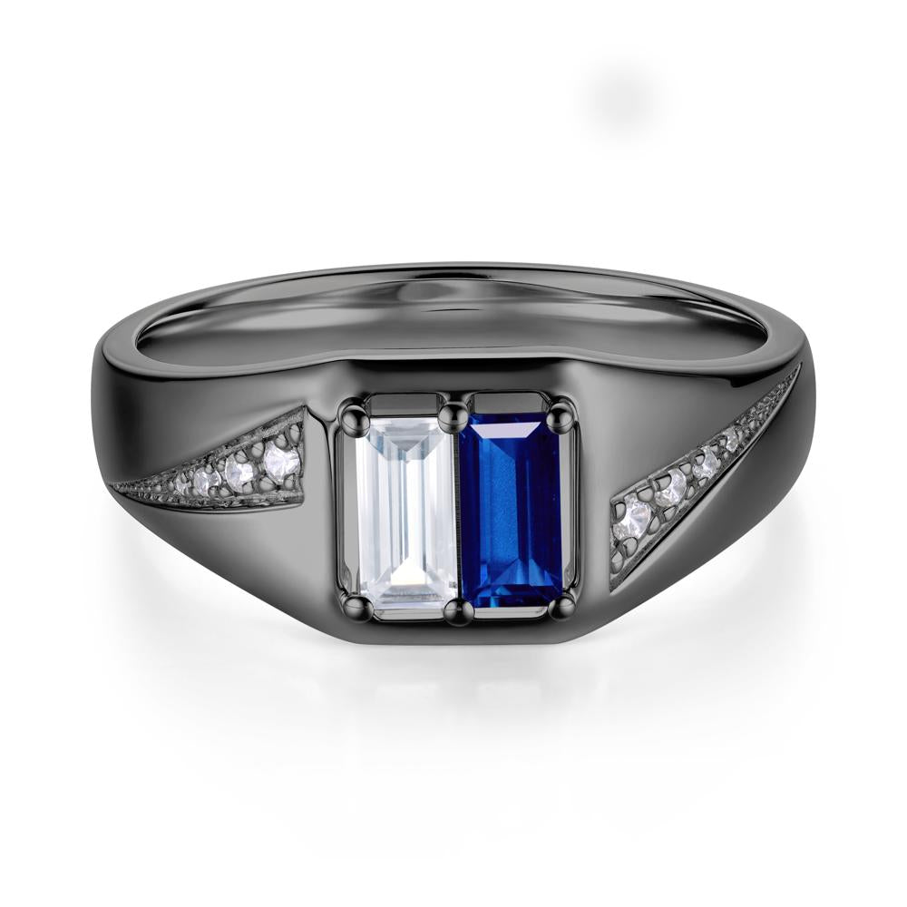 Dual Rectangular Cut Amethyst and Cubic Zirconia Ring for Him - LUO Jewelry #gemstone_Cubic Zirconia and Sapphire