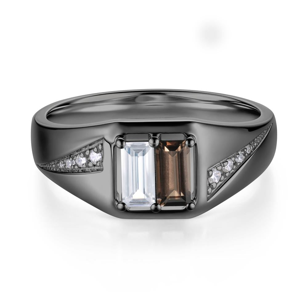 Dual Rectangular Cut Amethyst and Cubic Zirconia Ring for Him - LUO Jewelry #gemstone_Cubic Zirconia and Smoky Quartz
