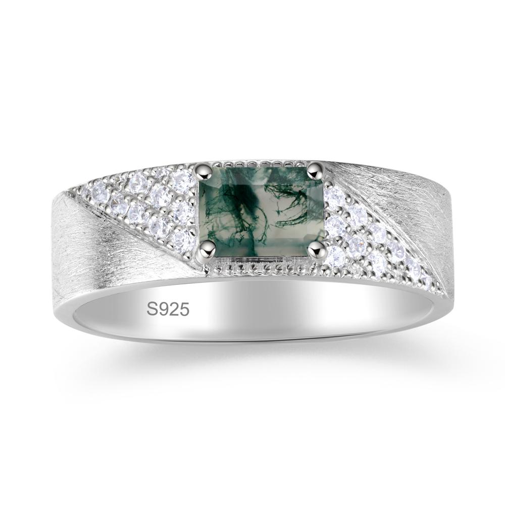 Emerald Cut Garnet Men's Wedding Band Ring - LUO Jewelry #gemstone_Moss Agate