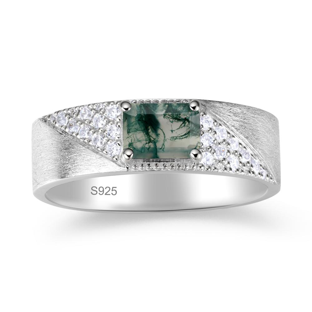 Emerald Cut Alexandrite Men's Wedding Band Ring - LUO Jewelry #gemstone_Moss Agate
