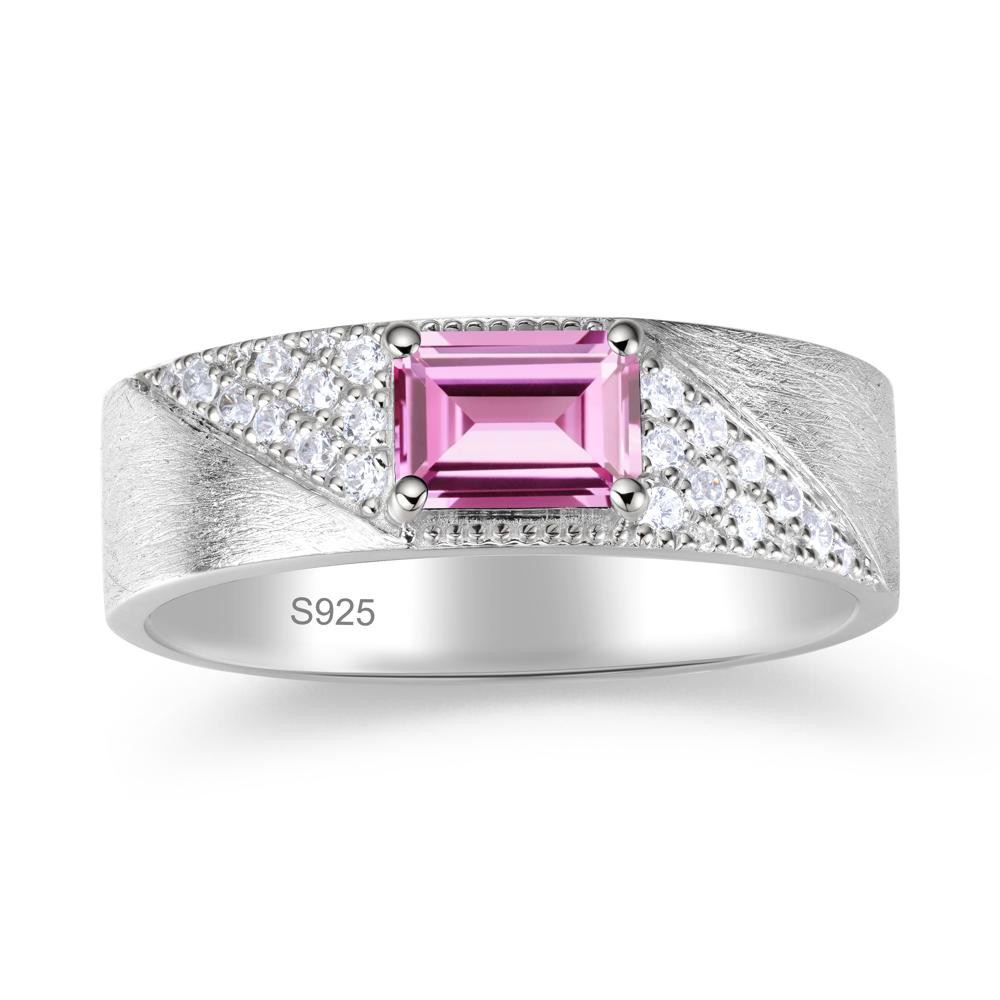 Emerald Cut Garnet Men's Wedding Band Ring - LUO Jewelry #gemstone_Pink Sapphire