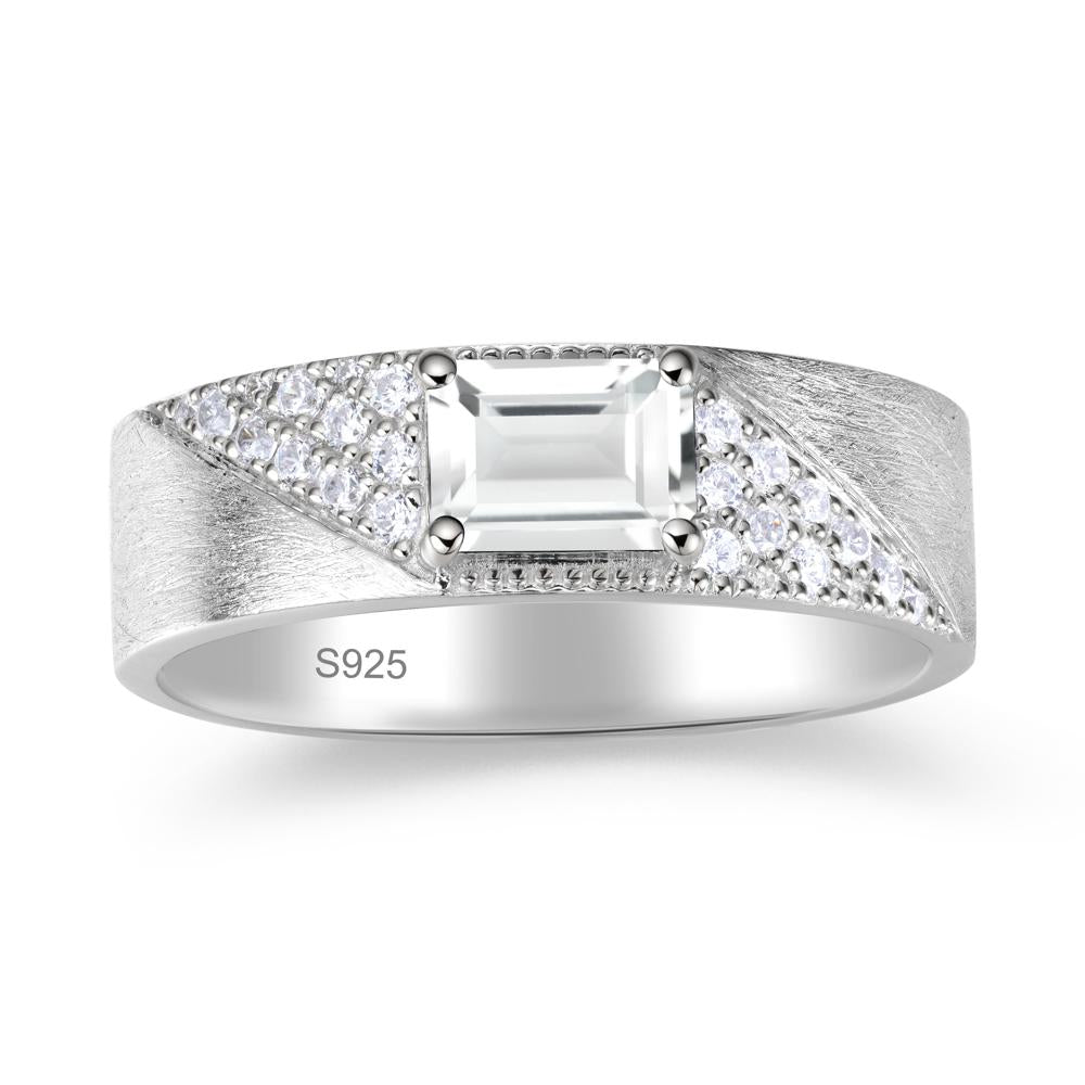 Emerald Cut Alexandrite Men's Wedding Band Ring - LUO Jewelry #gemstone_White Topaz