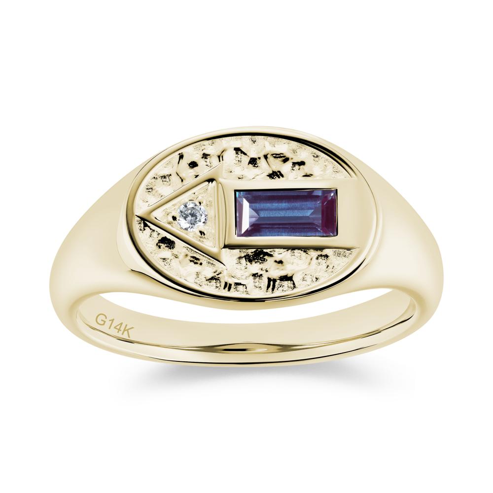 Men's Hammered Sapphire Baguette Ring - LUO Jewelry #gemstone_Alexandrite