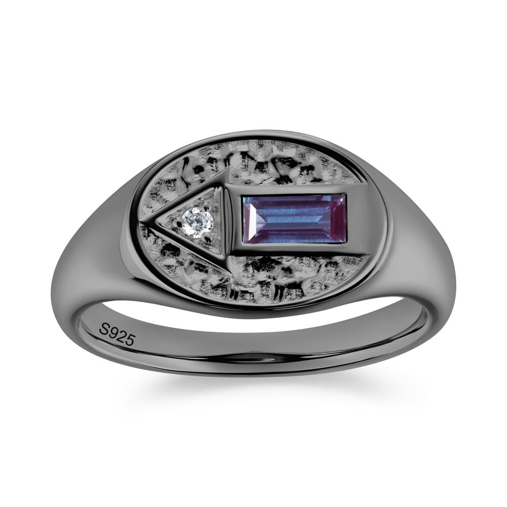 Men's Hammered Sapphire Baguette Ring - LUO Jewelry #gemstone_Alexandrite
