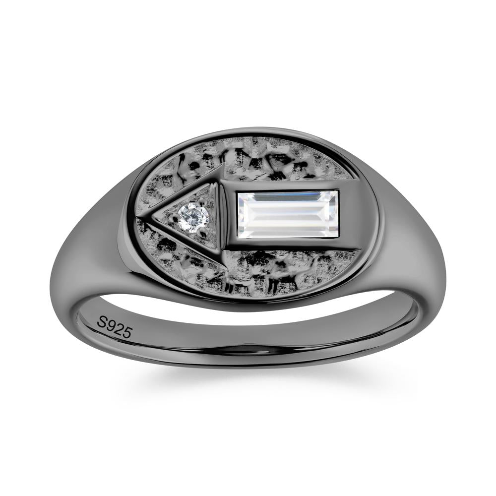 Men's Hammered Sapphire Baguette Ring - LUO Jewelry #gemstone_Cubic Zirconia