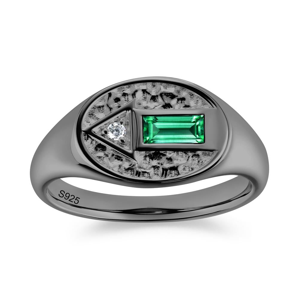 Men's Hammered Sapphire Baguette Ring - LUO Jewelry #gemstone_Emerald
