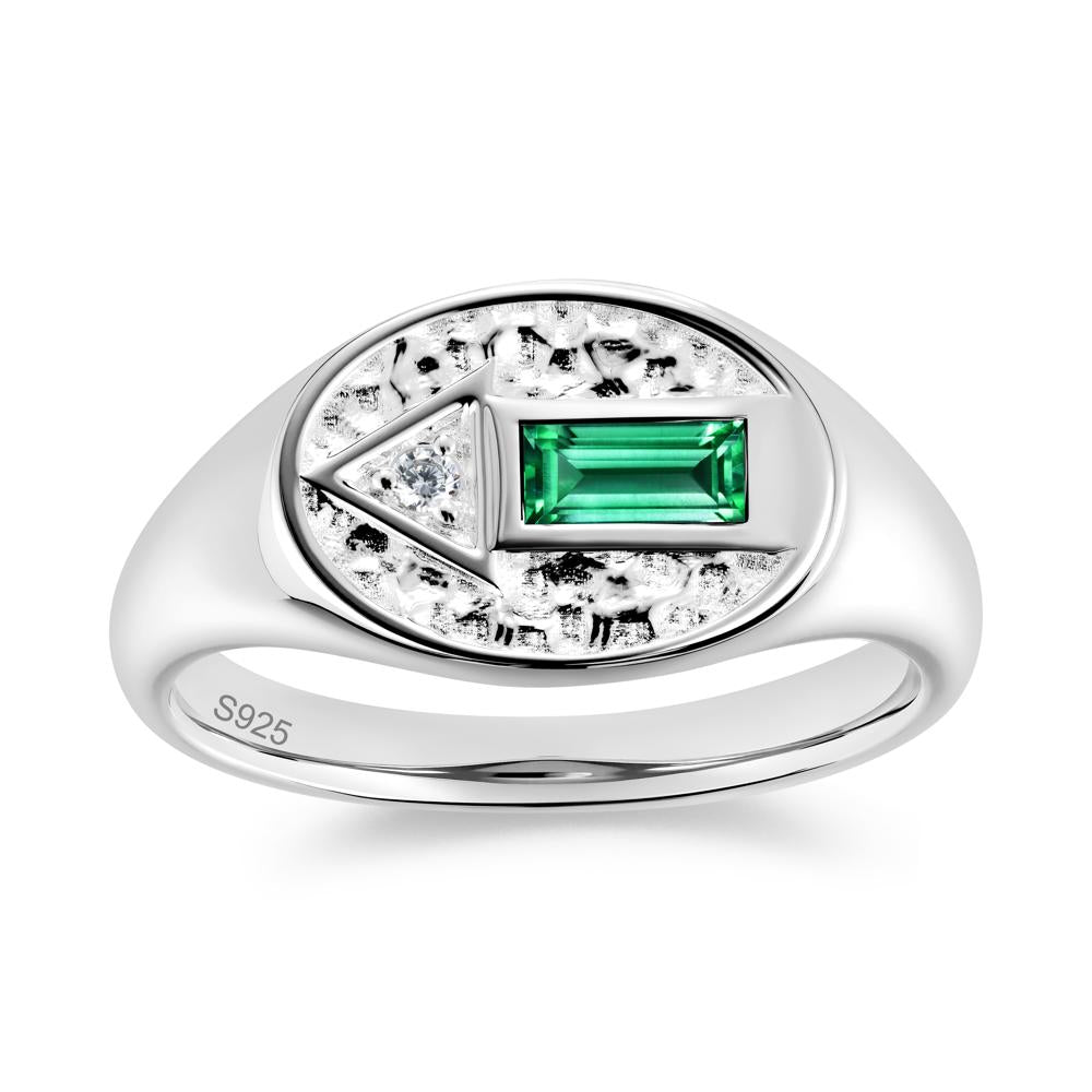 Men's Hammered Sapphire Baguette Ring - LUO Jewelry #gemstone_Emerald