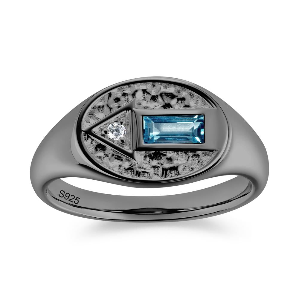 Men's Hammered Sapphire Baguette Ring - LUO Jewelry #gemstone_London Blue Topaz