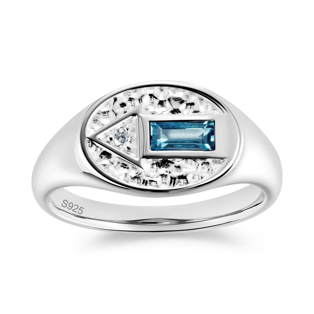 Men's Hammered Sapphire Baguette Ring - LUO Jewelry #gemstone_London Blue Topaz
