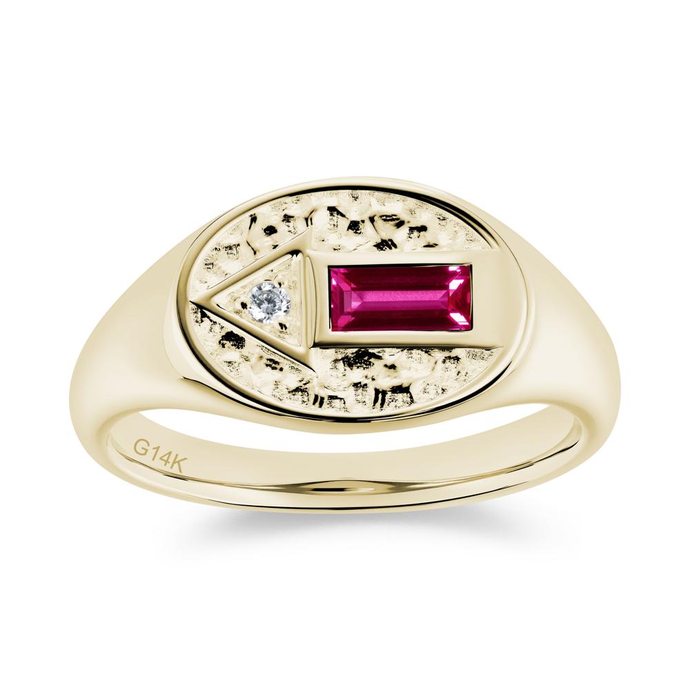 Men's Hammered Sapphire Baguette Ring - LUO Jewelry #gemstone_Ruby