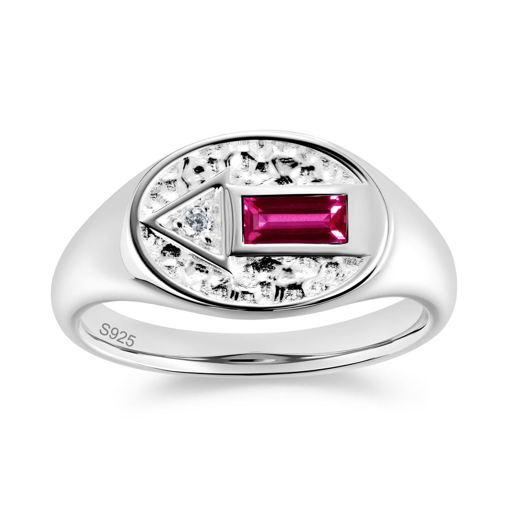 Men's Hammered Sapphire Baguette Ring - LUO Jewelry #gemstone_Ruby