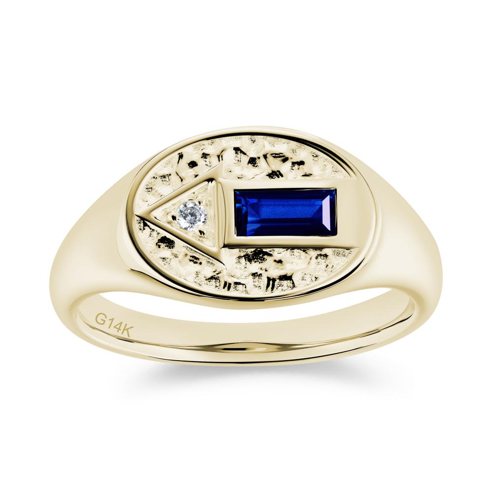Men's Hammered Sapphire Baguette Ring - LUO Jewelry #gemstone_Sapphire