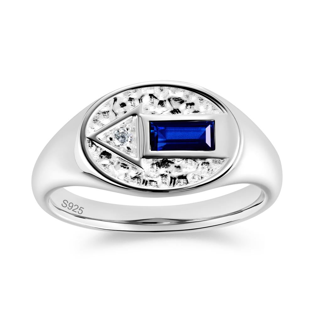 Men's Hammered Sapphire Baguette Ring - LUO Jewelry #gemstone_Sapphire