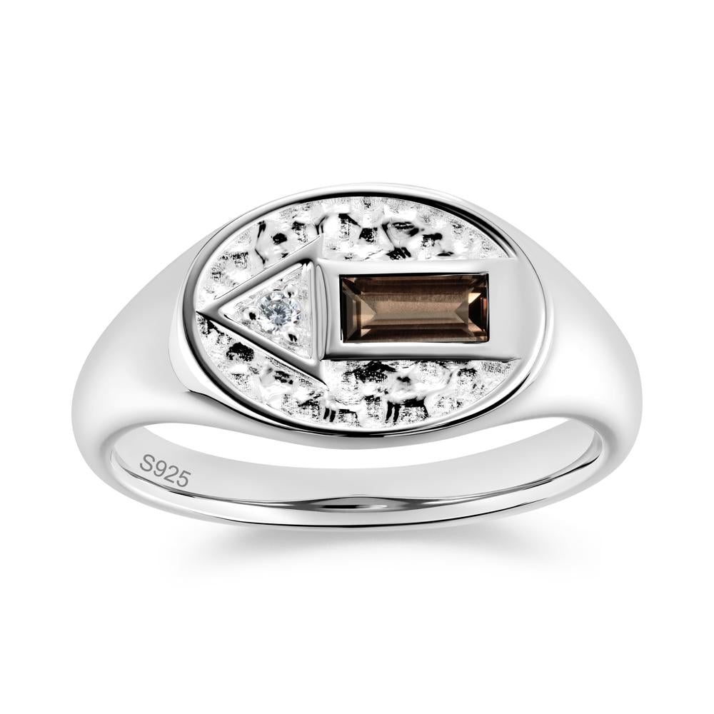 Men's Hammered Sapphire Baguette Ring - LUO Jewelry #gemstone_Smoky Quartz