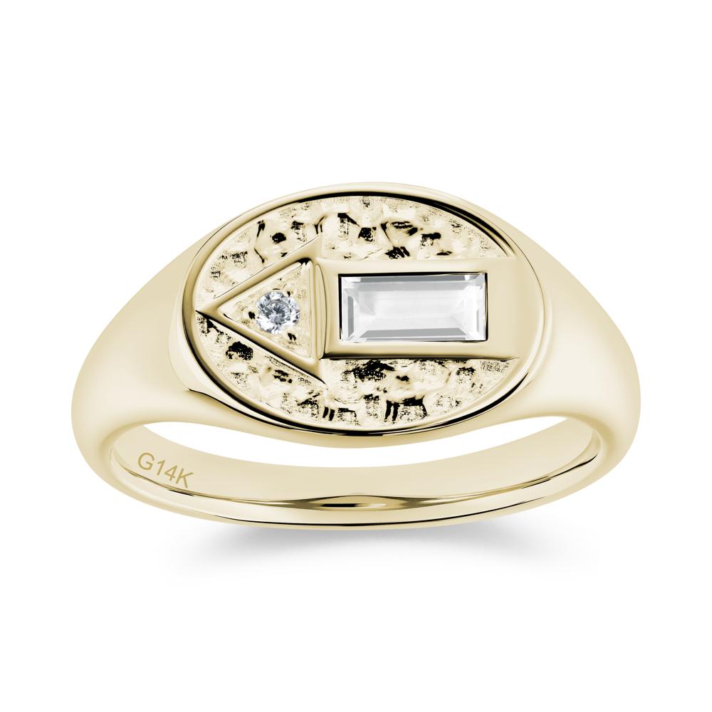 Men's Hammered Sapphire Baguette Ring - LUO Jewelry #gemstone_White Topaz