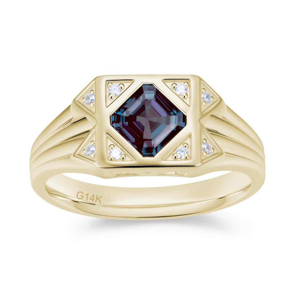 Asscher Cut Alexandrite Halo Men's Wide Band Ring - LUO Jewelry #gemstone_Alexandrite