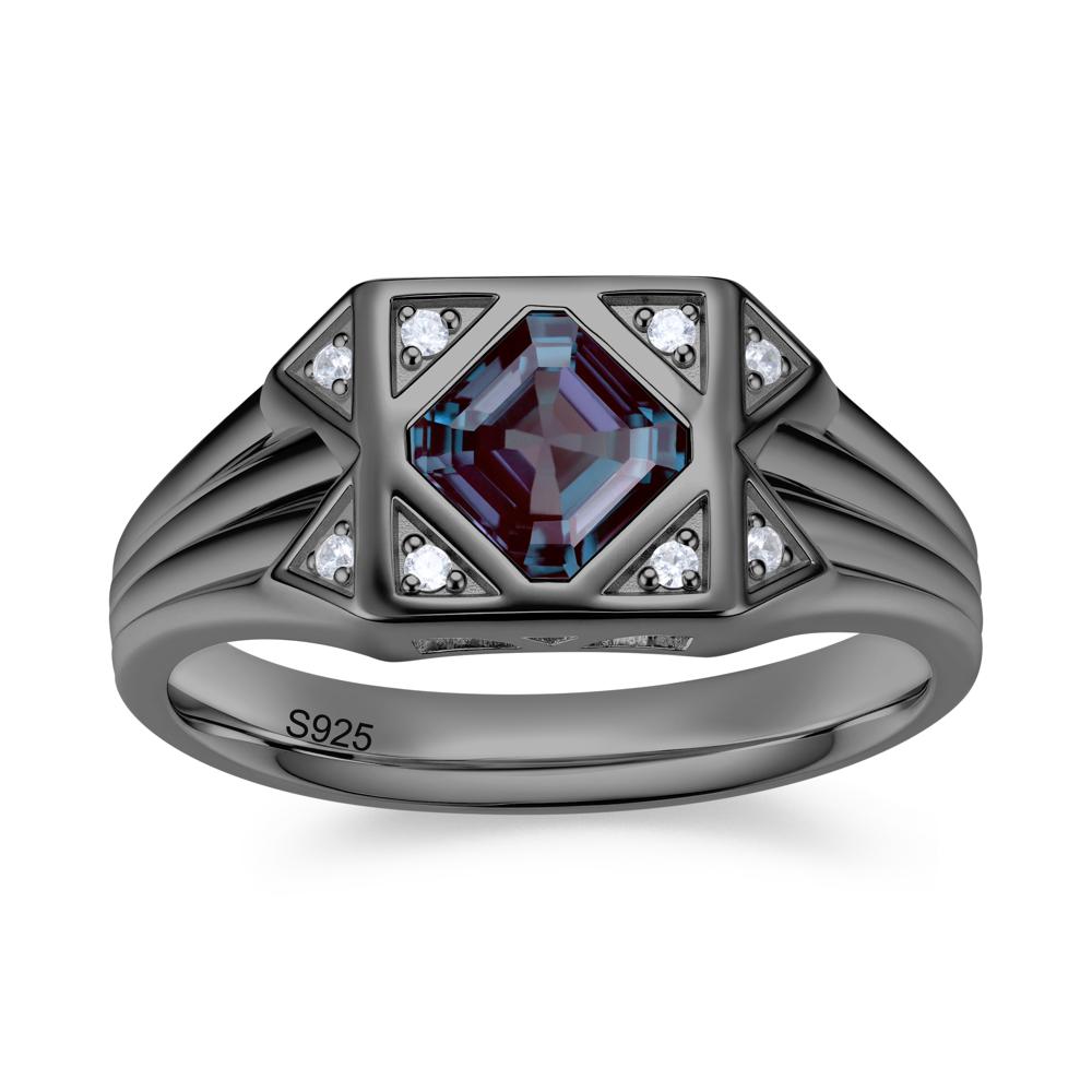 Asscher Cut Alexandrite Halo Men's Wide Band Ring - LUO Jewelry #gemstone_Alexandrite