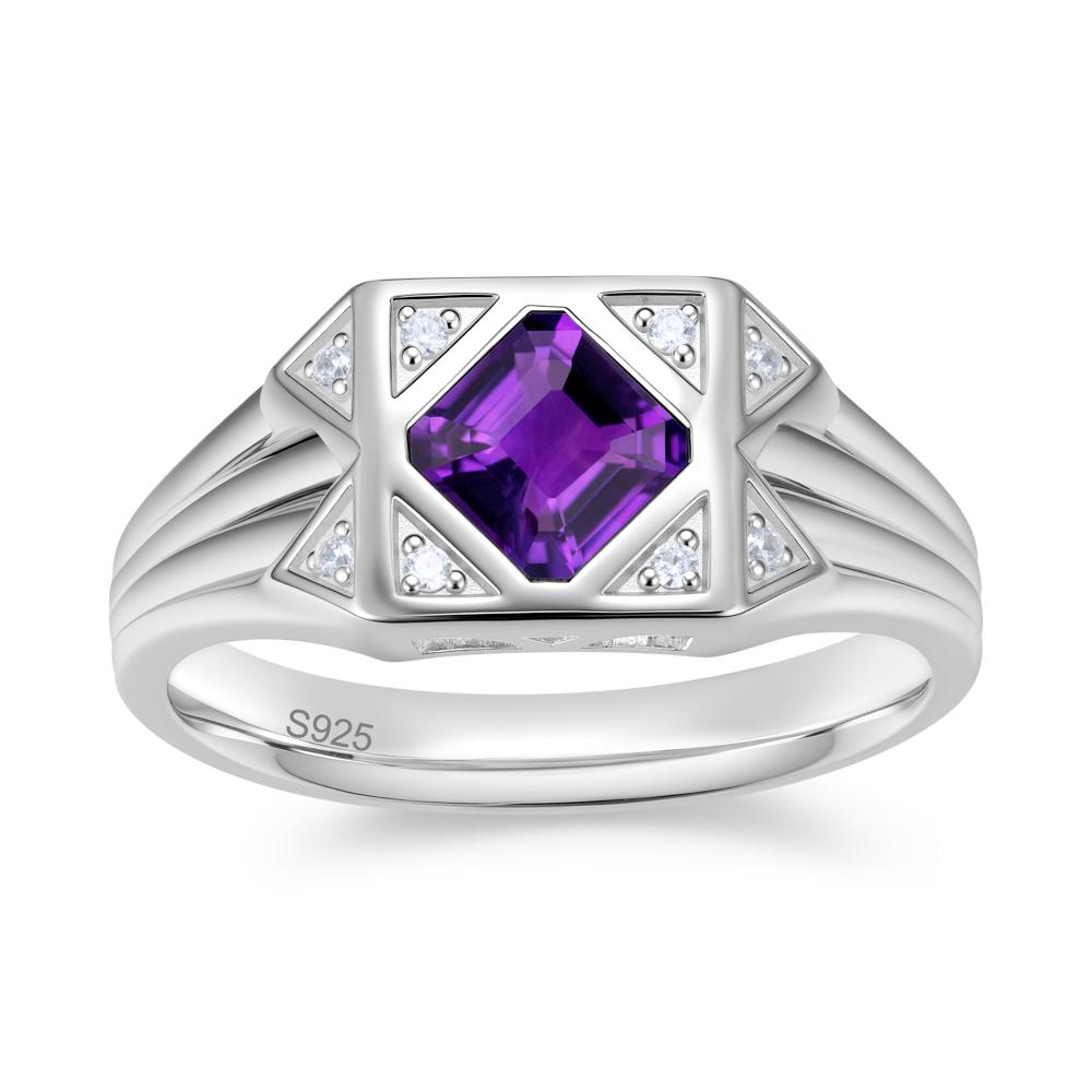 Asscher Cut Alexandrite Halo Men's Wide Band Ring - LUO Jewelry #gemstone_Amethyst