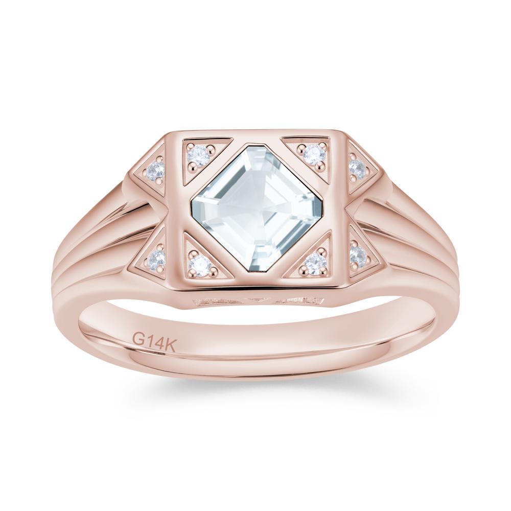 Asscher Cut Alexandrite Halo Men's Wide Band Ring - LUO Jewelry #gemstone_Aquamarine