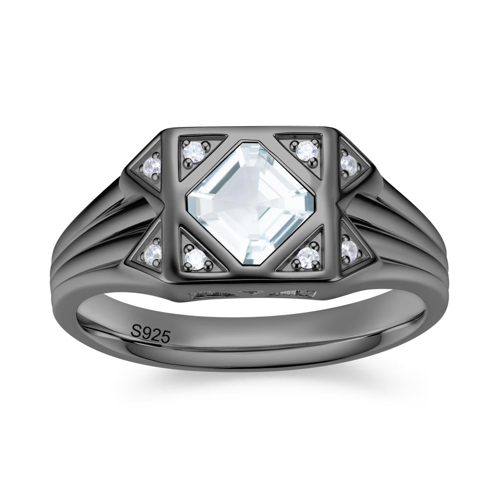 Asscher Cut Alexandrite Halo Men's Wide Band Ring - LUO Jewelry #gemstone_Aquamarine