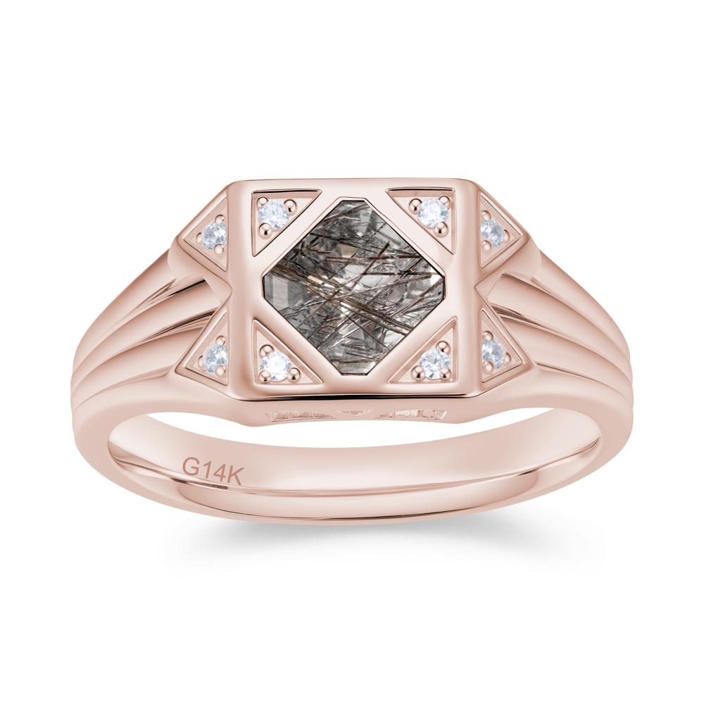 Asscher Cut Alexandrite Halo Men's Wide Band Ring - LUO Jewelry #gemstone_Black Rutilated Quartz