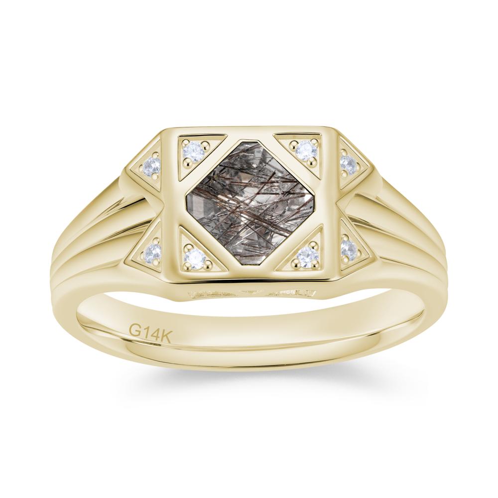 Asscher Cut Alexandrite Halo Men's Wide Band Ring - LUO Jewelry #gemstone_Black Rutilated Quartz