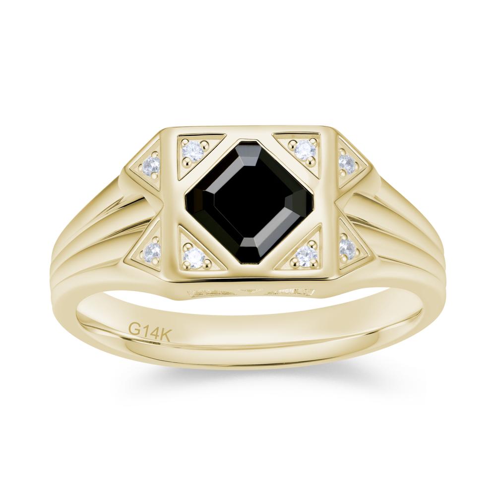 Asscher Cut Alexandrite Halo Men's Wide Band Ring - LUO Jewelry #gemstone_Black Spinel