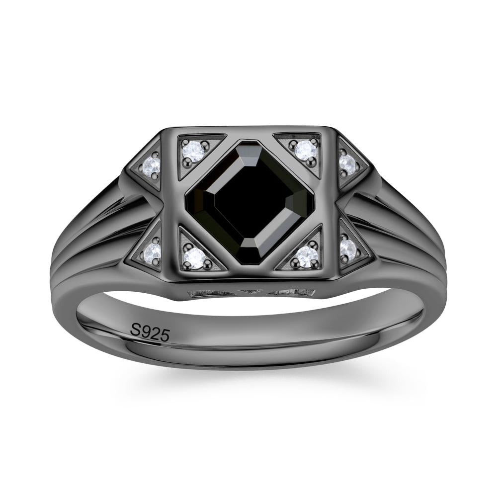 Asscher Cut Alexandrite Halo Men's Wide Band Ring - LUO Jewelry #gemstone_Black Spinel